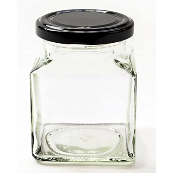 Nutleys 200 ml Square Jam/Chutney Jars with Black Lids (24-Piece)