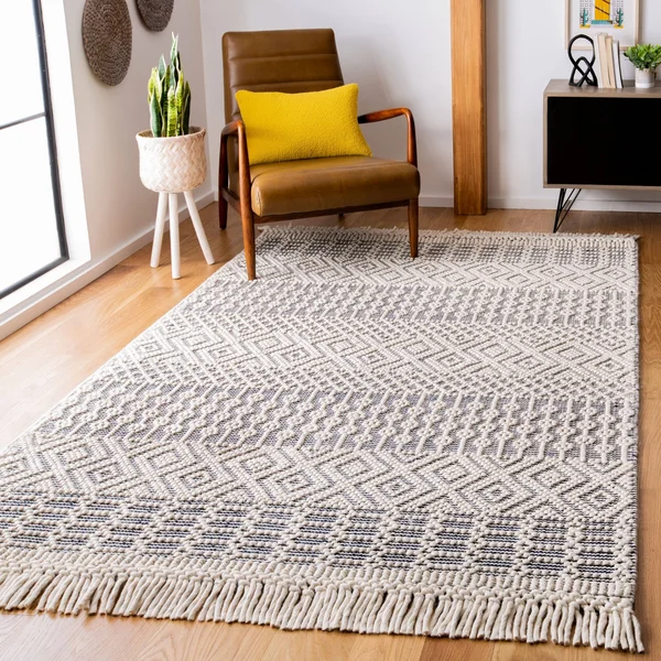 Safavieh Natura Rug Collection NAT852N - Ivory - Navy - 3& x 5&