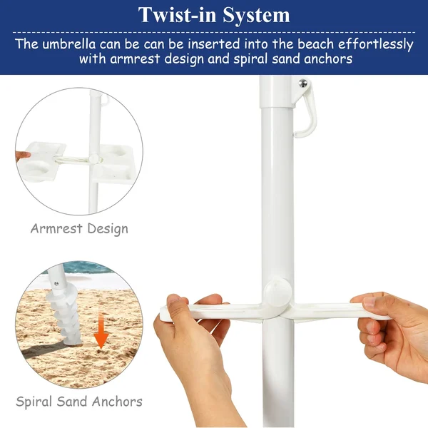 Costway 7.2 ft Portable Beach Umbrella Tilt Sand Anchor Cup Holder - Blue