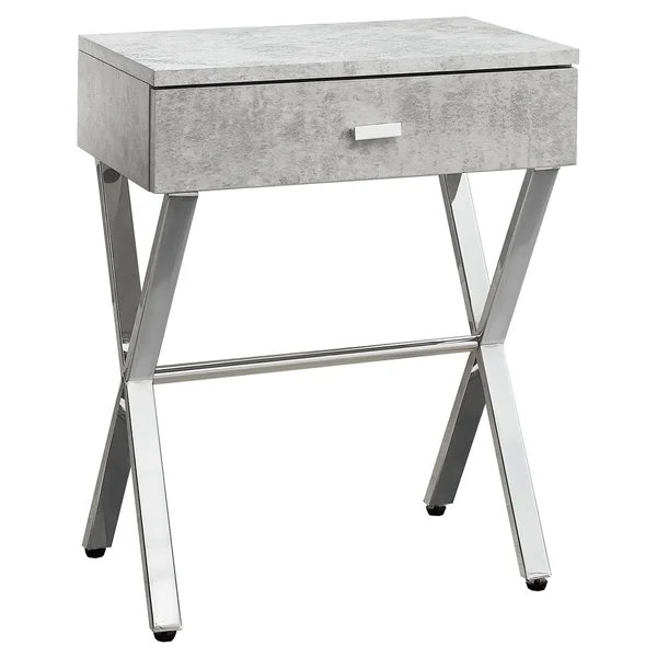 Accent Table - Night Stand - Chrome Metal, Gray Cement - EveryRoom
