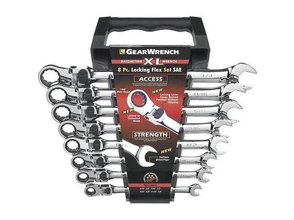 GearWrench 85798 8 Piece XL SAE Locking Flex Combination Ratcheting Wrench Set