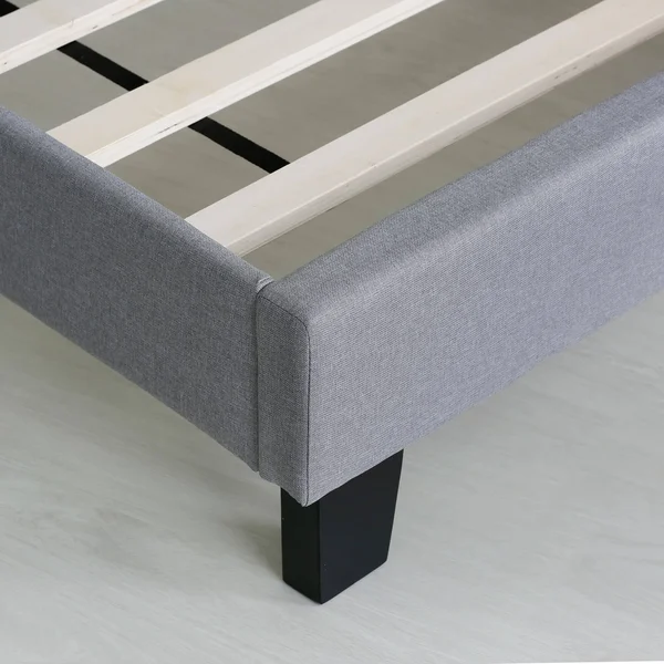 Furinno Laval Double Row Nail Head 12pc Slat Style Bed Frame, Queen, Linen