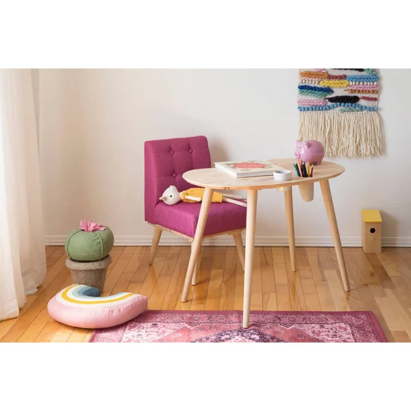 South Shore Sweedi Solid Wood Kids Table with Upholstered Chair Set - Natural Pink