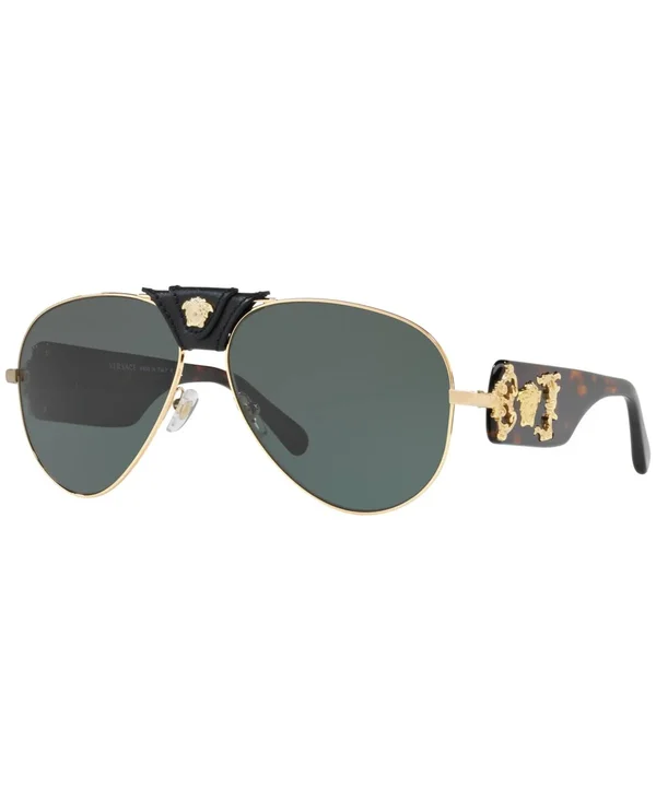 Versace VE2150Q Sunglasses 100271-62 - Gold Frame Grey Green Lenses