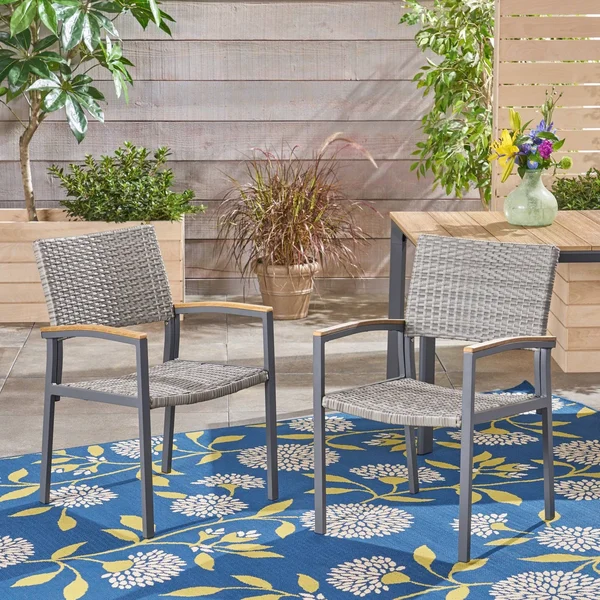 Noble House Luton Outdoor Wicker Dining Chair in Gray - Set of 2