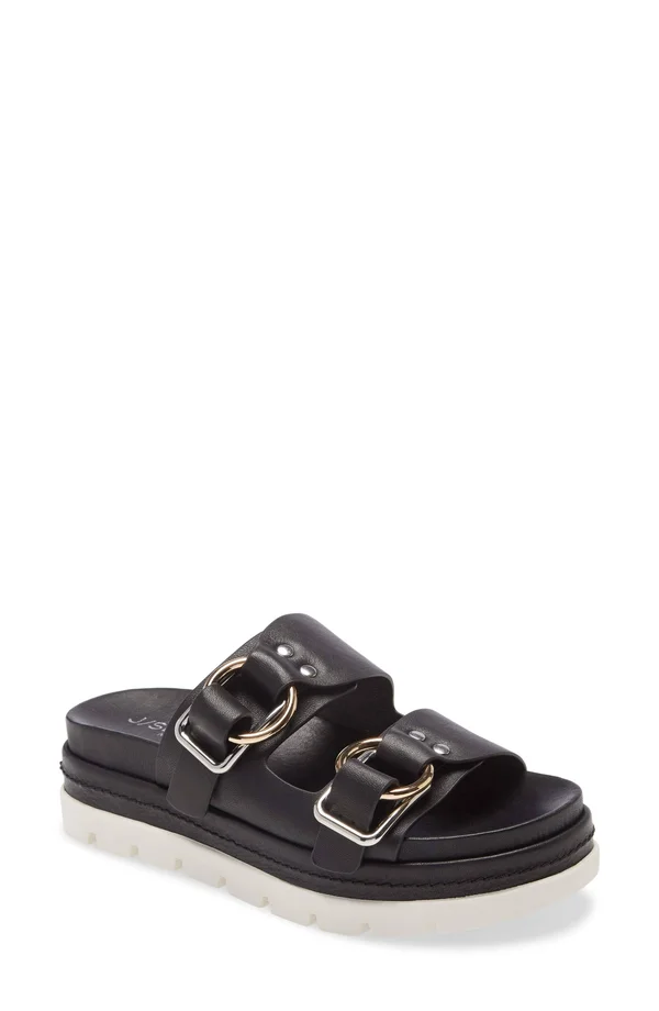 J/Slides Women's Baha Platform Slide Sandals 8.5 - Black Leather