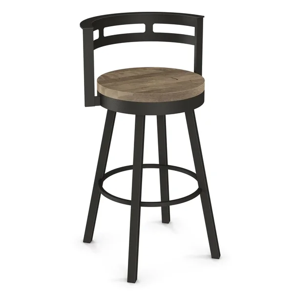 Amisco Vector Swivel Counter Stool with Distressed Wood Seat (Beige Wood - Dark Brown Metal)