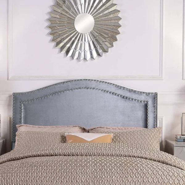 Chic Home Tal Grey Velvet Upholstered Nailhead King Headboard