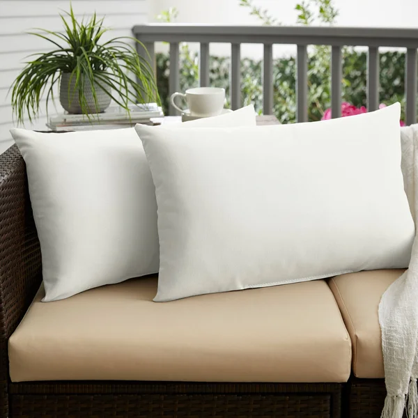 Humble & Haute Sunbrella Ivory Indoor/Outdoor Knife Edge Lumbar Pillow (Set of 2) - 14x22 x 24x22
