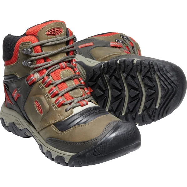 Keen Men's Ridge Flex Mid Waterproof Boot - 12 Wide - Dark Olive, Ketchup