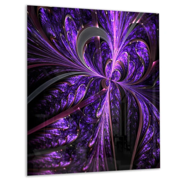 Design Art Embossed Dark Purple Floral Shapes - Large Floral Glossy Metal Wall Art - Size: 12