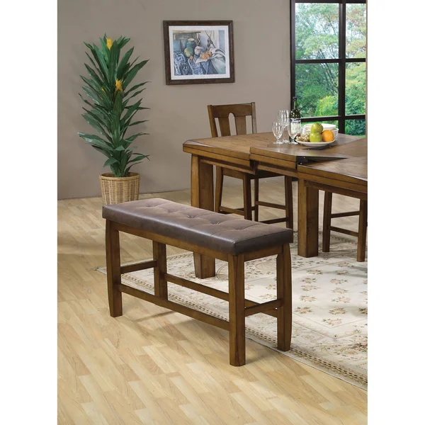 Acme Morrison Counter Height Bench with Storage - Brown PU & Oak