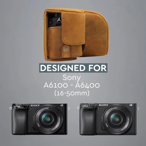 MegaGear Sony Alpha A6400 - A6100 (16-50mm) Ever Ready Top Grain Leather Camera Case, Camel