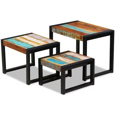 Kepooman Modern Reclaimed Wood Nesting Coffee Table Set for Home Bedroom, Set of 3, Brown, Size: 23.6 x 16.5 x 18.9