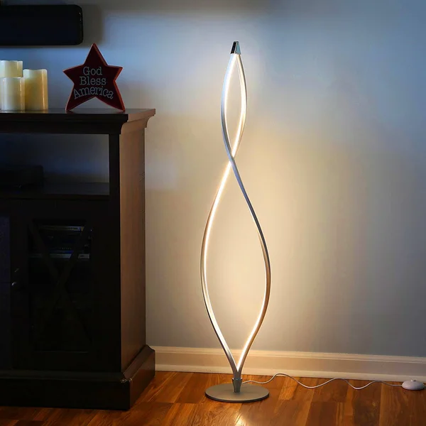 Brightech Twist LED Spiral Decorative Standing Floor Lamp with Dimmer - Silver