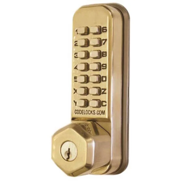 Codelocks CL210K-PB Mechanical Lockset, polished Brass, Knob