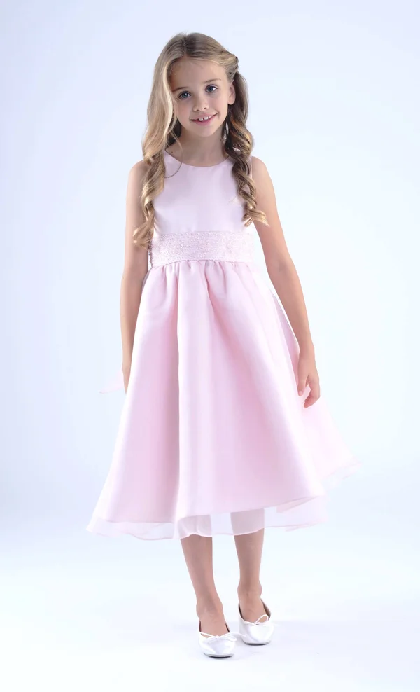 US Angels White Flower Girl Beaded Sash Organza Dress- Girls 4-6X
