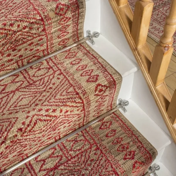 runrug USA Afrikans Taupe - Red Stair Carpet Runner Length: 38 Foo