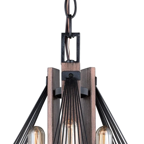 Vaxcel Dearborn 3 Light Pendant, Black Iron/Burnished Oak P0265