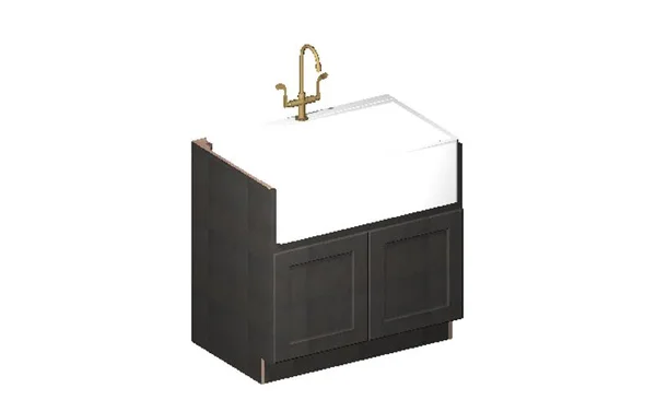 Wilora Hawthorne Shaker Cinder 36x22 x 34.5x22 x 24x22 Farm Sink 2 Doors Base Cabinet - Solid Birch with Veneered MDF Center Pan