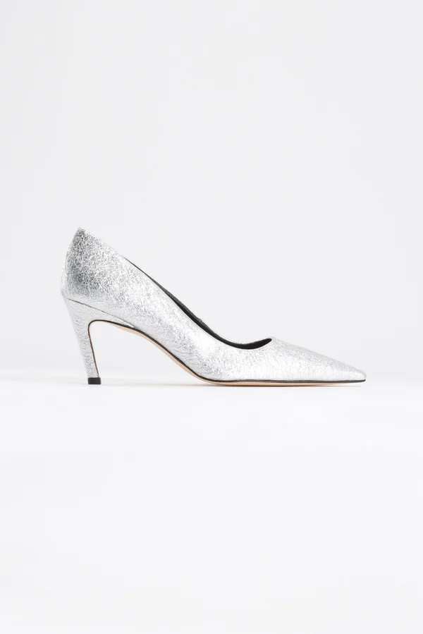 Good American Women's Icon Pump 75 in Silver Crackle, Size 9