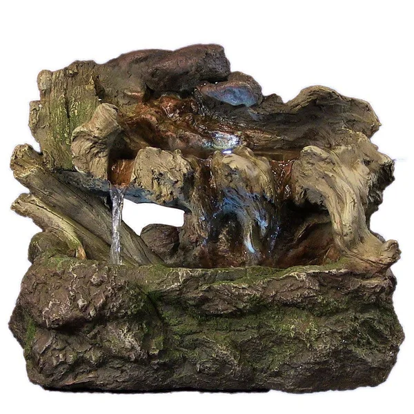Sunnydaze Aged Tree Trunk Tabletop Fountain with LED Lights, Dark Brown/Cream