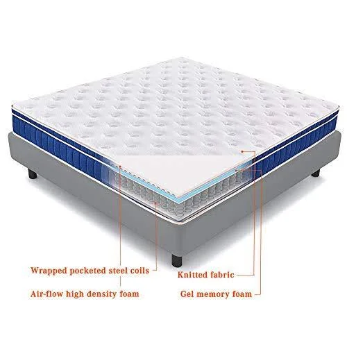 Sweetnight Ocean Blue 8x22 Hybrid Mattress, Gel Memory Foam & Individually Pocket Springs, Full Size