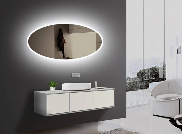 Lighted Impressions Cosmos 48-in Lighted LED Aluminum Oval Frameless Bathroom Mirror - LI9551