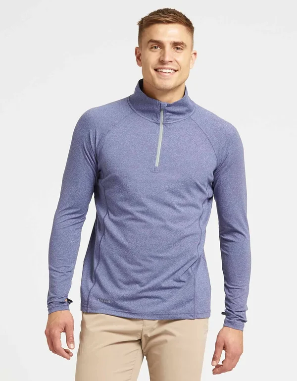 UPF 50+ Sun Protective Long Sleeve Quarter Zip Top for Men - Solbari Black