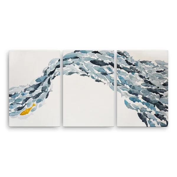 &Goldfish& Wrapped Canvas Coastal Wall Art Set by Norman Wyatt Jr. Overall 60x22 W x 30x22 H