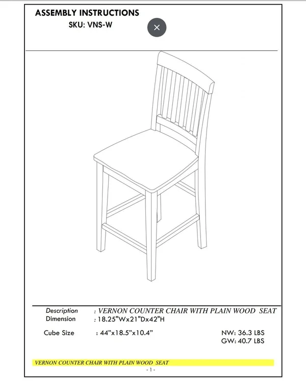East West Furniture Vernon Counter Height Stools with Wood Seat - Buttermilk & Cherry Finish. - Set of 2