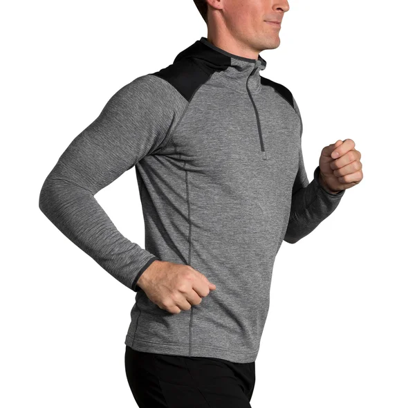 Brooks Men's Notch Thermal Hoodie Heather Asphalt-Black, LG