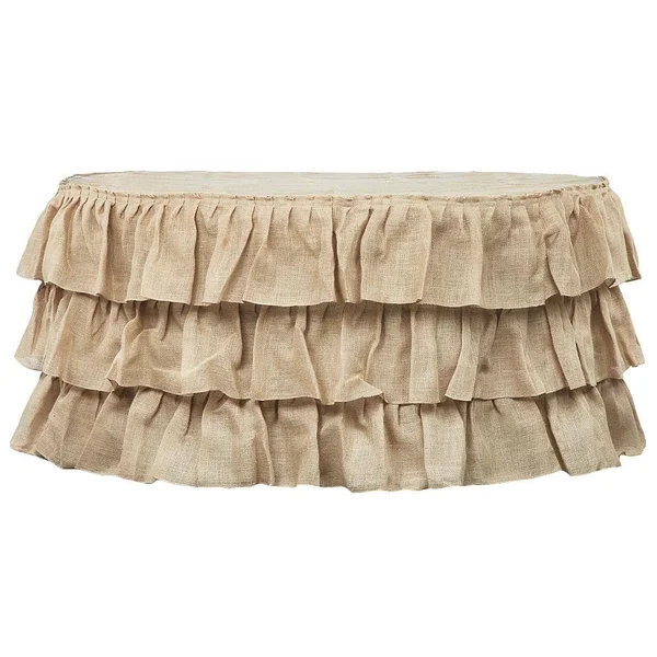 Three Tier Ruffled Burlap Table Skirt in Natural Size: 14 ft - Wedding, Event, Wholesale by CV Linens