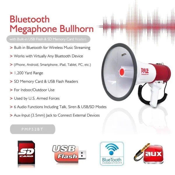 Pyle Megaphone Speaker PA Bullhorn with Built-in Siren - 50 Watts Adjustable