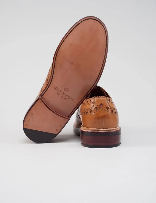Grenson Archie Big Punch Brogue Shoes - Tan - Tan - 8.5