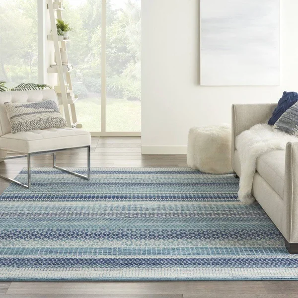 8 x 10 Navy Blue Ornate Stripes Area Rug