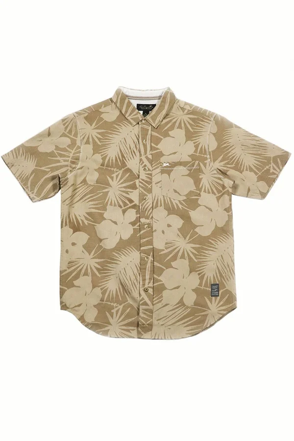 Melvin - Men's Short Sleeve Button Down Graphic Print Beige - 4XL