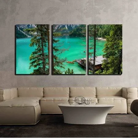Wall26 - 3 Piece Canvas Wall Art - Nature Scenery with A Lake in The Mountain - Modern Home Decor Stretched and Framed Ready to