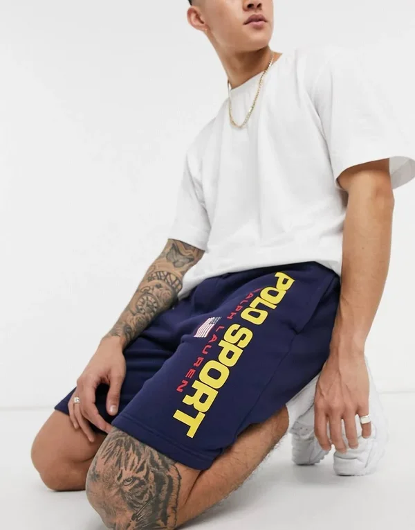 Polo Ralph Lauren Sport Capsule Fleece Large Logo Print Sweat Shorts in Cruise Navy