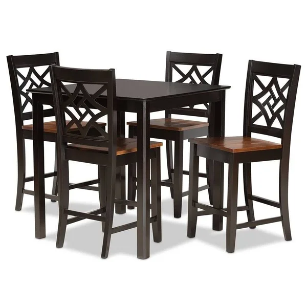 Bowery Hill Two-Tone Dark Brown and Walnut Brown Finished Wood 5-Piece Pub Set