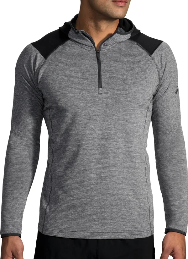Brooks Men's Notch Thermal Hoodie Heather Asphalt-Black, LG