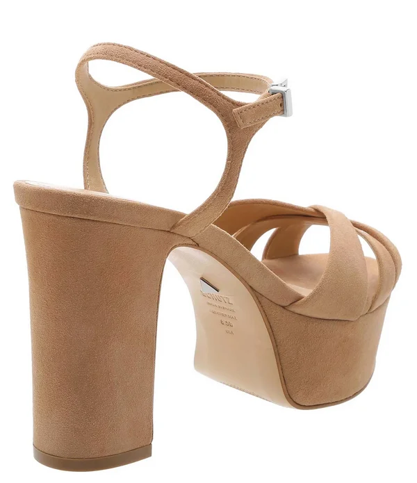 Schutz Keefa Nubuck Ankle-Strap Platform Sandals - Honey Beige, 7b