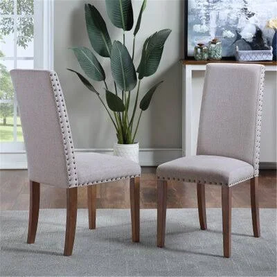 Upholstered Dining Chairs - Dining Chairs Set of 2 Fabric Dining Chairs with Copper Nails and Solid Wood Legs Red Barrel Studio