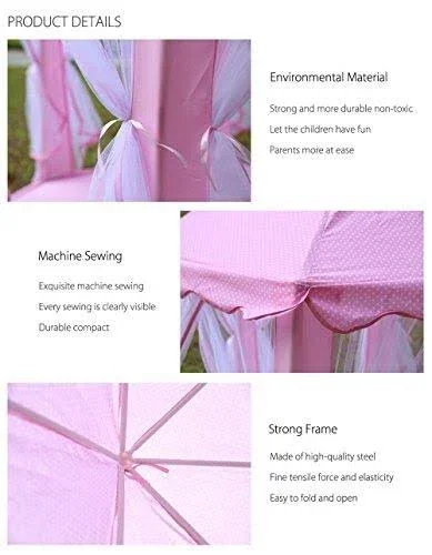 BESUNTEK Children Play Tent - Pop Up Princess Castle Playhouse for Boys, Girls, Toddlers, Indoor Outdoor Use Princess Tent, Pink