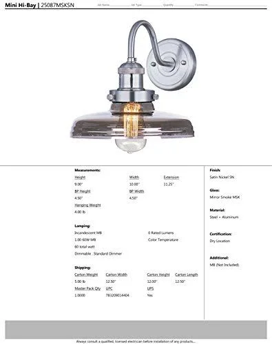 Maxim 25087MSKSN Mini Hi-Bay 1-Light Wall Sconce, Satin Nickel