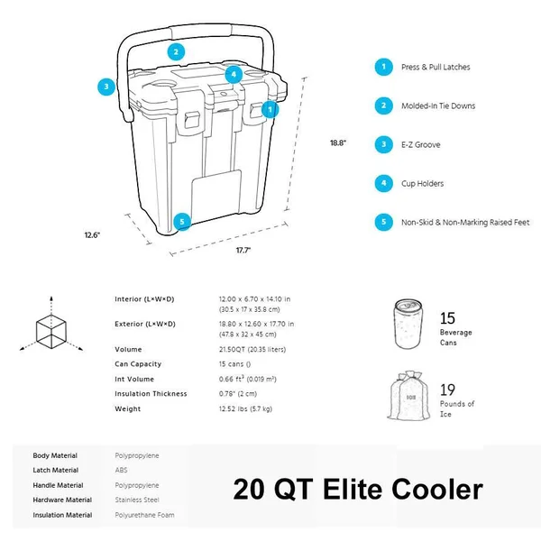 Pelican 20qt Elite Cooler - Tan - Orange