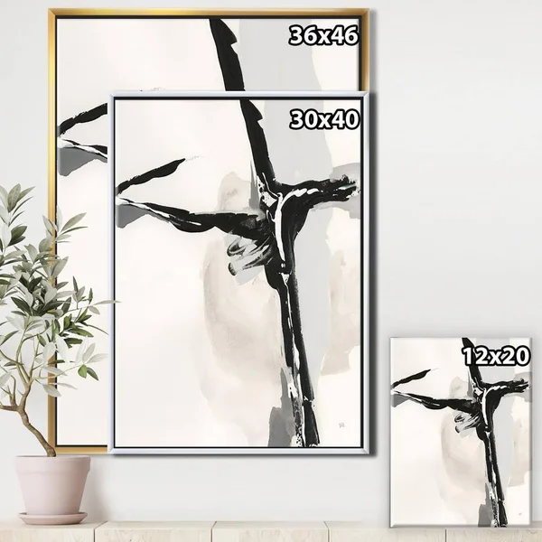 Designart 36x22 x 46x22 Abstract Neutral II Fabric Canvas Wall Art in Black - FL30325-34-44-GD