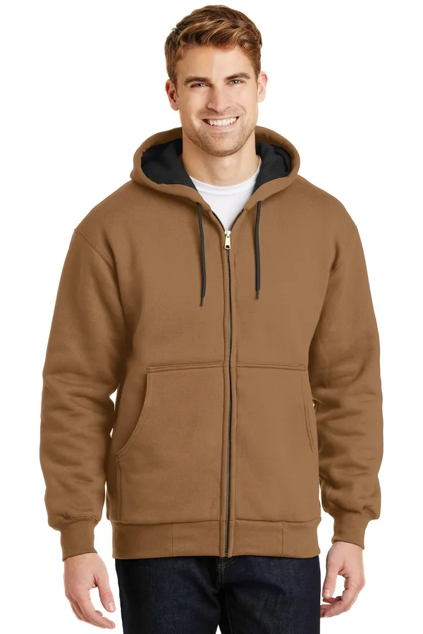 Cornerstone CS620 Heavyweight Full Zip with Thermal Lining Hooded Sweatshirt - Duck Brown - Xs