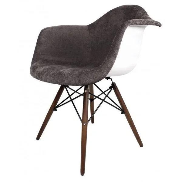 Contemporary Retro Molded Style Velvet Fabric Accent Plastic Dining Armchair with Dark Wood Eiffel Legs (Pink)