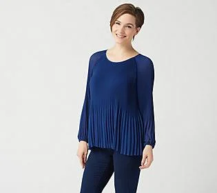 Laurie Felt Pleated Chiffon Top, Size Medium, Navy